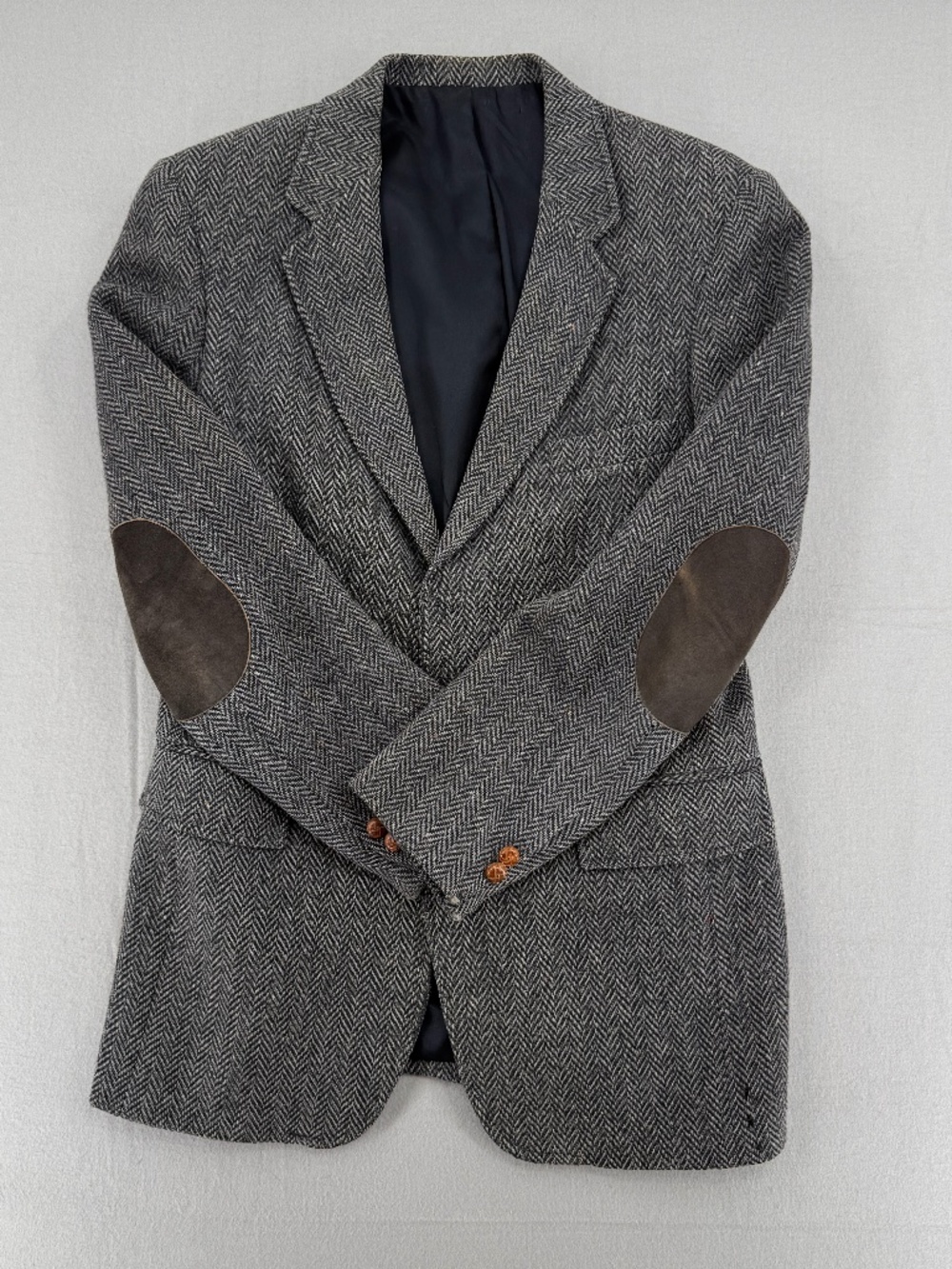 VTG Levi’s Gray Wool Herringbone Tweed Blazer Elbow Patches Sport Coat Men 40R